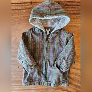 Rare Tea Collection Fjord Plaid Striped Hooded Jacket Green Brown Boys 3T